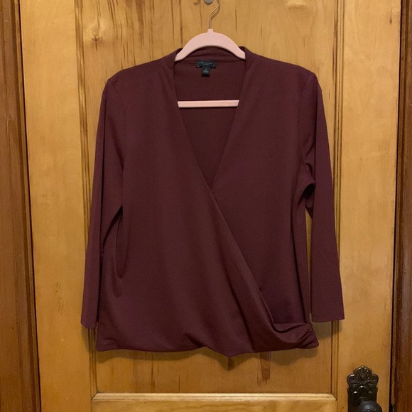 Maroon V Neck Wrap Blouse Ann Taylor Factory - Picture 1 of 5